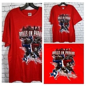 Bulls on Parade Houston Texans Red Tee size Large NWOT Gildan Preshrunk Cotton